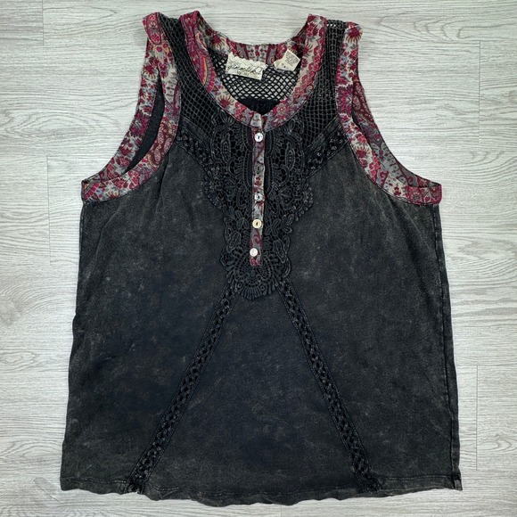 gimmicks by BKE Tops - Gimmicks Women's Tank Top Large Black Crochet Lace Paisley Mesh Mixed Media Boho